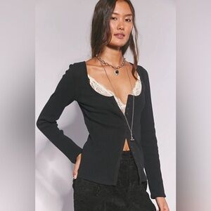 NWT FREE PEOPLE WE THE FREE Maura Long Sleeve Top | Black MSRP $58 Size M